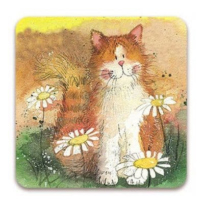 Cat and Daisies Corked Backed Coaster
