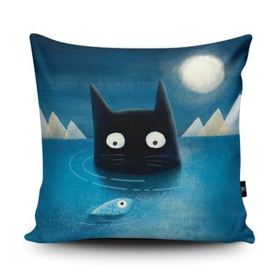Cat-Fish Print vegan faux suede cushion with a Fibre Inner by Jonathan Willoughby