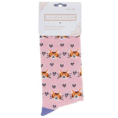 Cat Pink Bamboo Ladies Socks – One Size, Soft & Breathable Designer Socks UK