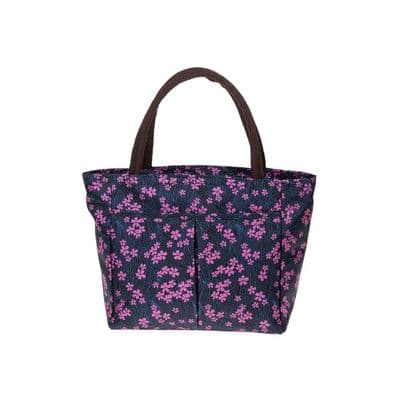 Cherry Blossom Waterproof Handbag Blue and Pink