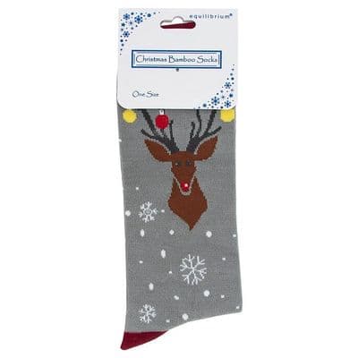Christmas Reindeer Bamboo Men’s One Size Socks – Soft Breathable Festive Comfort
