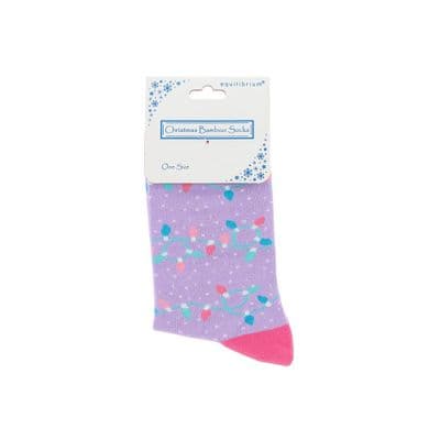 Christmas Tree Lights Bamboo Ladies One Size Socks Xmas