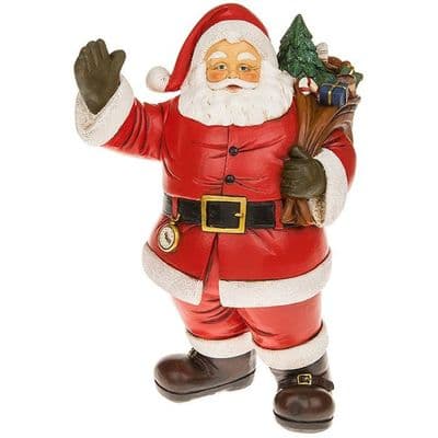 Classic Waving Santa with Sack Christmas Decoration | Festive Santa Figure Ornament