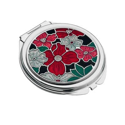 Compact Mirror Red Flowers