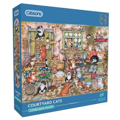 Courtyard Cats 1000-Piece Jigsaw Puzzle by Linda Jane Smith – Vibrant Feline Art by Gibsons