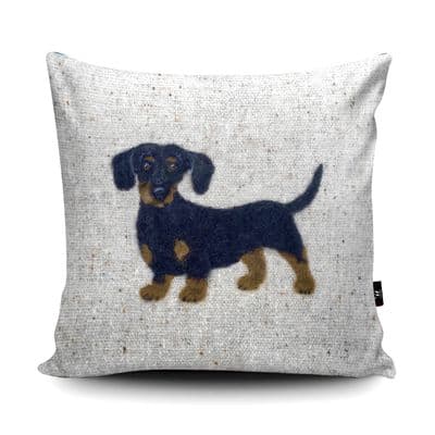 Dachshund Dog Print vegan faux suede cushion with a Fibre Inner by Sharon Salt