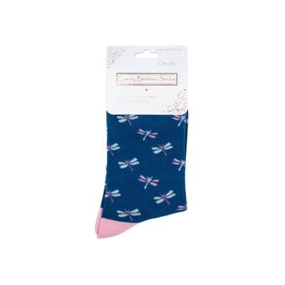Dragonfly Navy Bamboo Ladies Socks – Luxury Soft UK Designed One Size