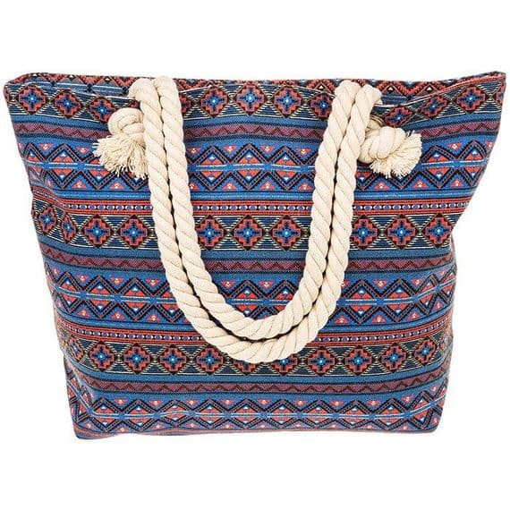 Equilibrium Aztec Tote Bag Pink & Purple | Rope Handles