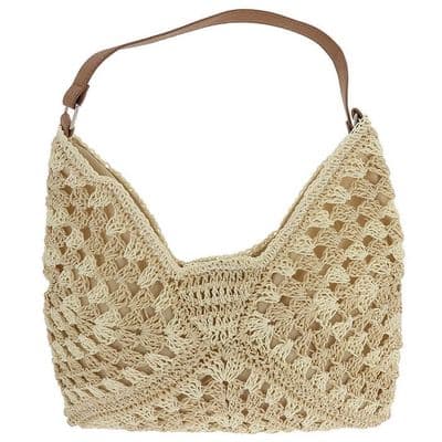 Equilibrium Cream Crochet Style Shoulder Bag Lightweight Woven Ladies Handbag UK