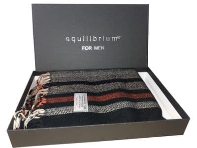 Equilibrium Men's Orange & Black Striped Fringed Scarf – Faux Cashmere Winter Gift