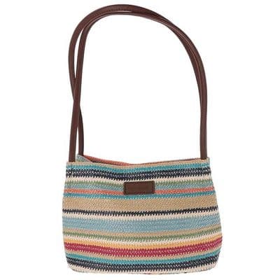 Equilibrium Multicolour Woven Stripe Tote Bag with Faux Leather Shoulder Handles