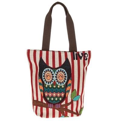 Equilibrium Owl Stripes Shopping Bag – Reusable Eco-Friendly Owl Tote Gift Bag