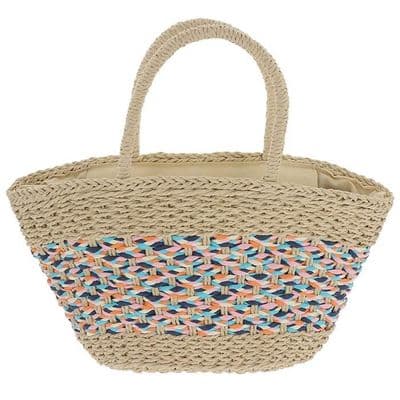 Equilibrium Woven Candy Stripe Summer Tote Bag Peach Blue Large Braided Beach Shopper