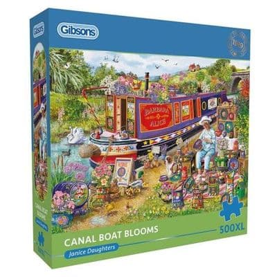 Gibsons 500 XL Extra-Large Jigsaw Puzzle – Canal Boat Blooms by Janice Daughters
