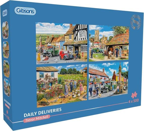 Gibsons Daily Deliveries 4×500 Jigsaw Puzzle Set – Village Scenes UK