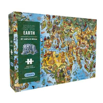 Gibsons Epic Earth 1000 Piece Jigsaw Puzzle – Illustrated World Map Puzzle by Hartwig Braun