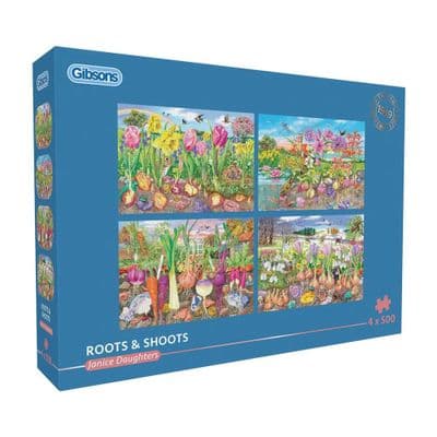 Gibsons Roots & Shoots 4 x 500 Piece Jigsaw Puzzle Set – Seasonal Garden Scenes