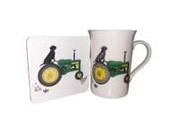 Green Tractor Fine China Mug & Coaster by Emma Lawrence