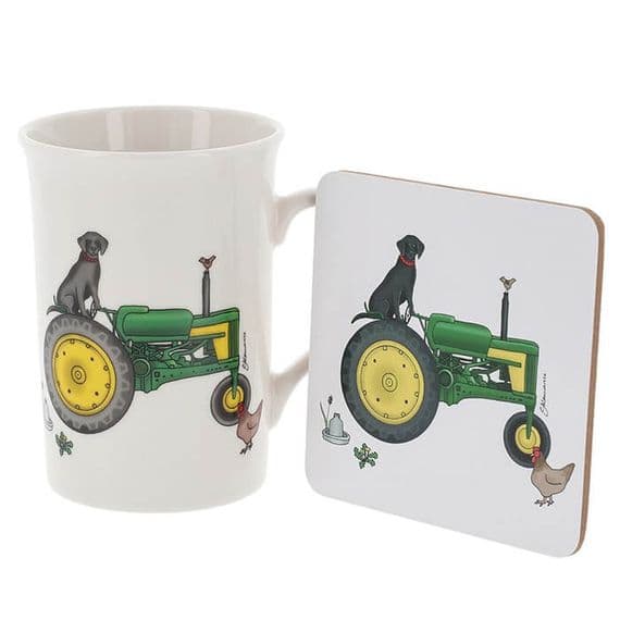 Green Tractor Fine China Mug & Coaster by Emma Lawrence