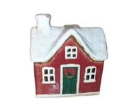 Handcrafted Snowy Christmas Cottage Tealight Holder | Village Pottery Ornament