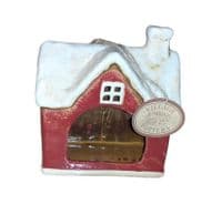 Handcrafted Snowy Christmas Cottage Tealight Holder | Village Pottery Ornament