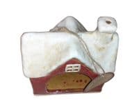 Handcrafted Snowy Christmas Cottage Tealight Holder | Village Pottery Ornament