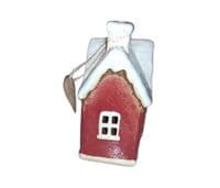 Handcrafted Snowy Christmas Cottage Tealight Holder | Village Pottery Ornament
