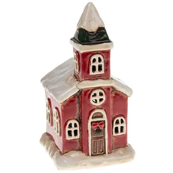 Handcrafted  Village Pottery Xmas Church Tealight Holder