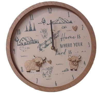 Highland Cow Wooden Wall Clock