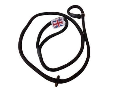 K J K Ropeworks Black 8mm x 1.5m Diameter Braid Slip Lead - With Rubber Stop Nickel Plated Fitting