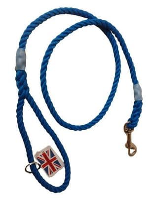 K J K Ropeworks Matt Blue 8mm Diameter, 1.2m Rope Lead with Clip & Ring - Nickel Plated Fittings