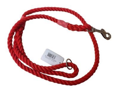 K J K Ropeworks Matt Red 8mm Diameter, 1.2m Rope Lead with Clip & Ring - Nickel Plated Fittings