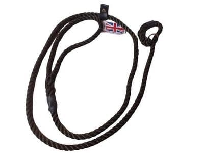 K J K Ropeworks MOD Olive 8mm Diam. x 1.5m Rope Slip Lead With Leather Stop - Nickel Plated Fittings