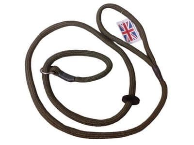 K J K Ropeworks Olive 8mm Diameter Braid Slip Lead - With Rubber Stop Nickel Plated Fitting
