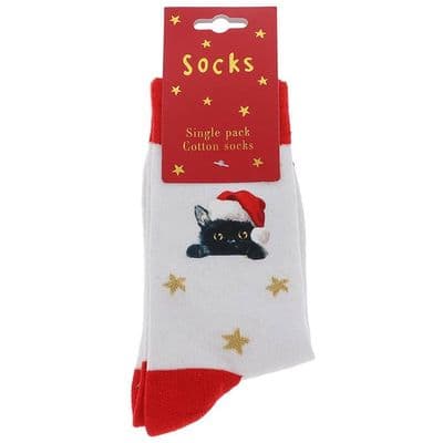 Ladies Cat Christmas Socks – Berite Xmas Hat Cotton Sock, One Size UK