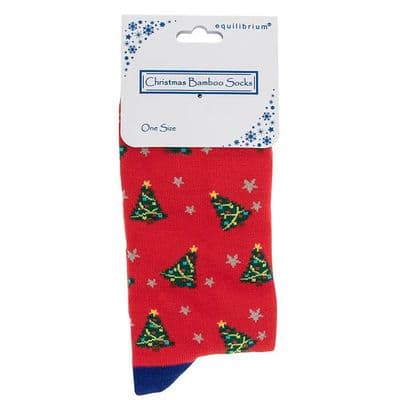 Ladies Christmas Bamboo Socks UK – Festive Christmas Tree One Size Socks
