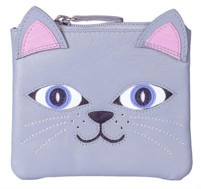 Leather Lola the Cat Grey Coin Purse