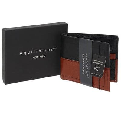 Men Black and Tan Leather Wallet with RFID Blocker