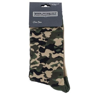 Men’s Camo Khaki Bamboo Socks – Soft Breathable UK One Size Gift