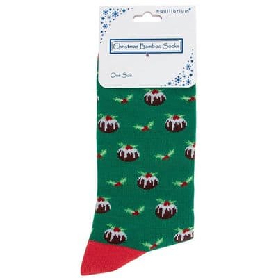 Men’s Christmas Bamboo Socks – Festive Christmas Pudding Design, One Size UK
