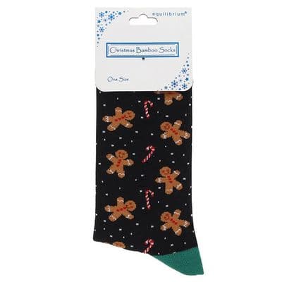Men’s Christmas Bamboo Socks – Gingerbread Man Design, One Size UK