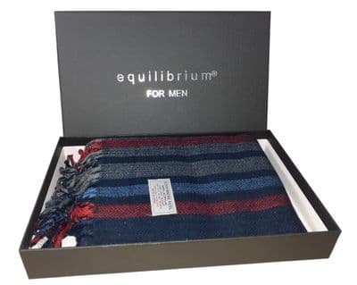Men's Red & Blue Striped Fringed Faux Cashmere Scarf Gift Boxed by Equilibrium for Men