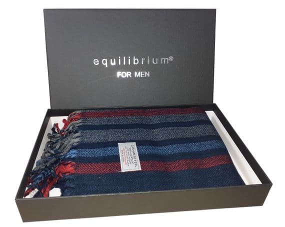 Men’s Stripes Fringed Scarf Red and Blue by Equilibrium for Men