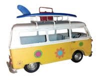 Ornamental Tin Camper Van in Yellow