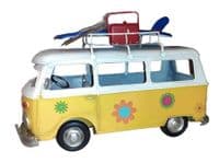 Ornamental Tin Camper Van in Yellow