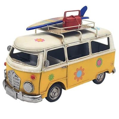 Ornamental Tin Camper Van in Yellow