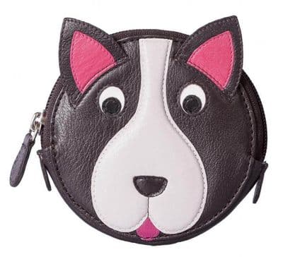 Pinky Dog Round Dark Brown Leather Coin Purse