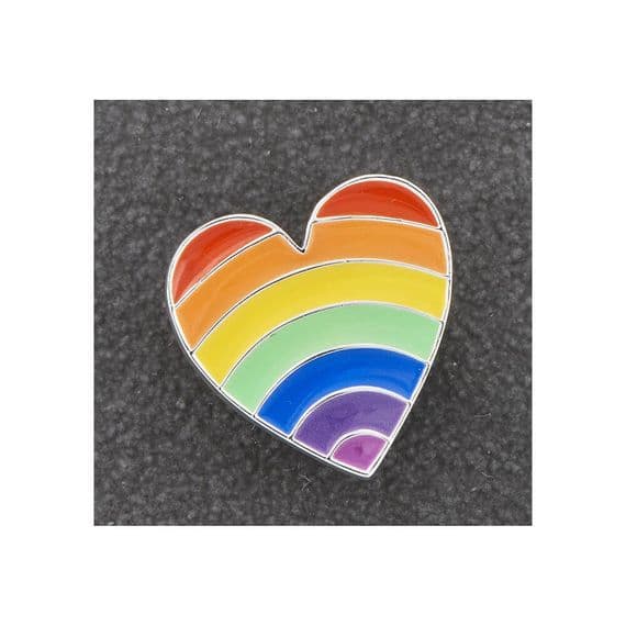 Rainbow Silver Plated Heart Pin Badge