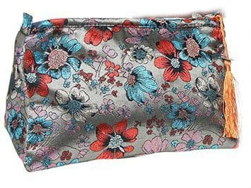 Silver Floral Meadow Cosmetic Bag