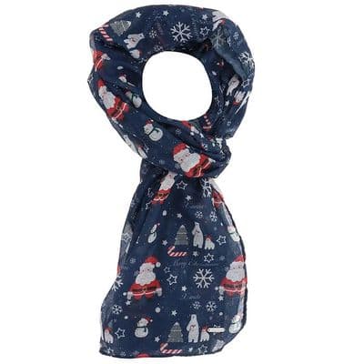 Sparkle Blue Santa Christmas Scarf for Women – Festive Printed Winter Scarf by Equilibrium